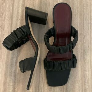 STAUD Frankie Ruched Strappy Sandal Chunky Heel Women's Leather Black EU 36.5